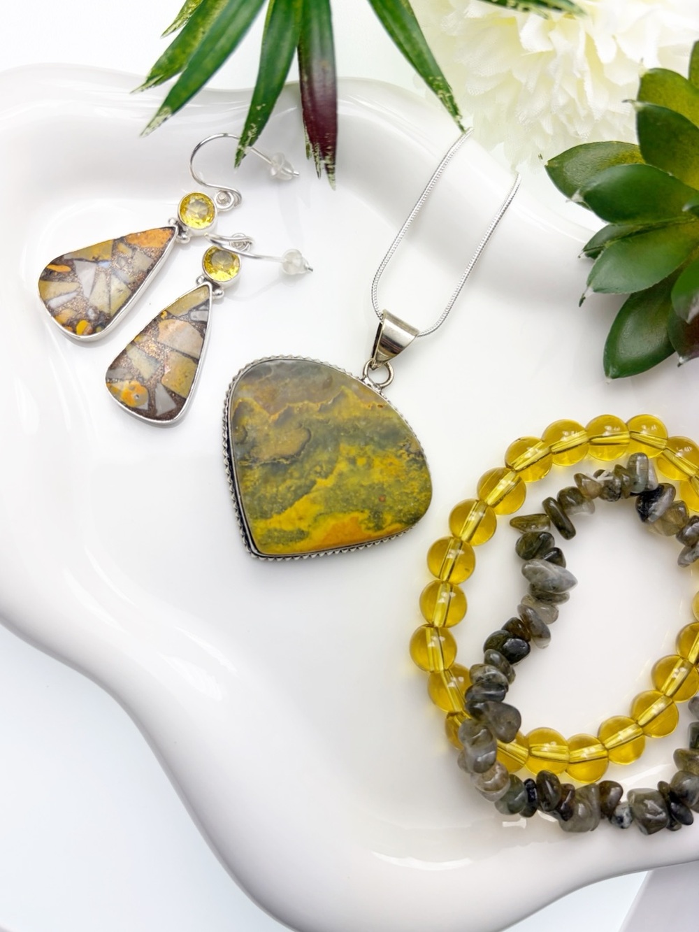 Bumble Bee Jasper Pendant Southwest Jewelry Set Lot Sterling Silver 925 Overlay